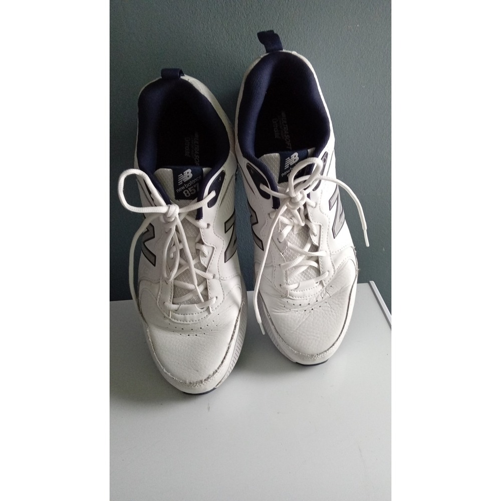 New Balance 857 Leather Cross Trainer Walking Shoes White Navy Size